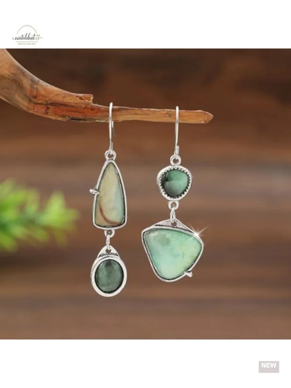 Asymmetrical Natural Stone Dangle Earrings, Irregular Geometric Drop Earrings,